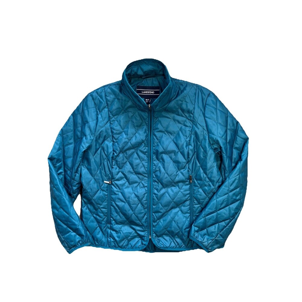 Lands End Quilted Barn Jacket Womens M Packable Primaloft Lightweight Blue Teal